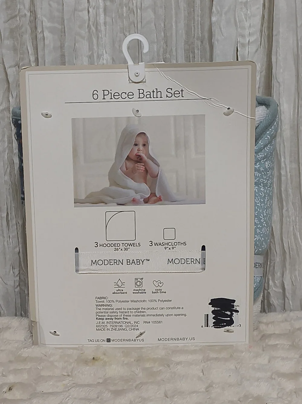 Modern Baby 6-Piece Hooded Towel & Washcloth Set - Blue Mix